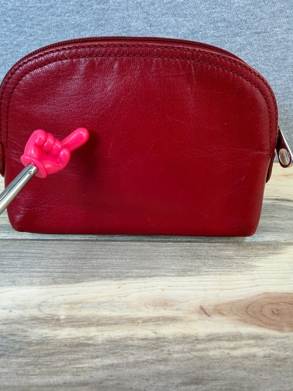 Mercedes Benz Red Leather Pouch Vintage Toiletries Zipper Case Bag Automobile